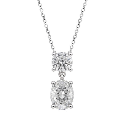 Lab-Grown Diamond Round-Oval 2 Stone Pendant in 14K White Gold or 14K Yellow Gold