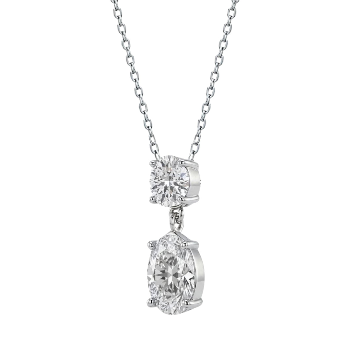 Lab-Grown Diamond Round-Oval 2 Stone Pendant in 14K White Gold or 14K Yellow Gold