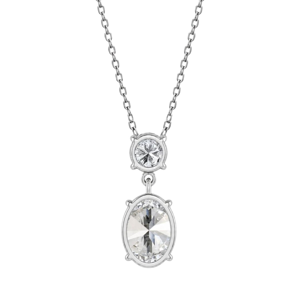 Lab-Grown Diamond Round-Oval 2 Stone Pendant in 14K White Gold or 14K Yellow Gold