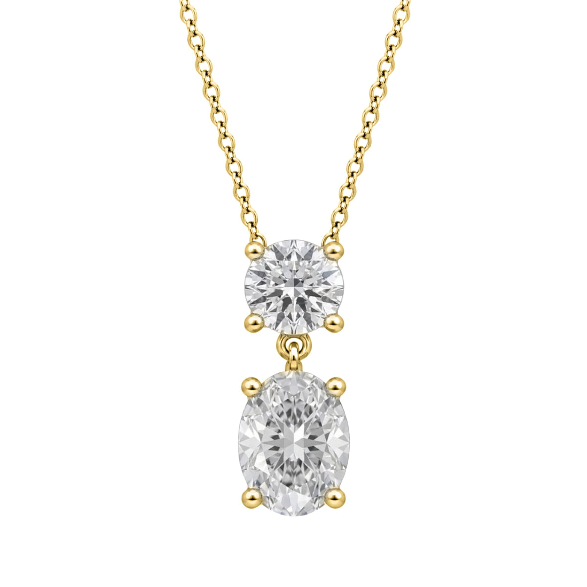 Lab-Grown Diamond Two-Stone Drop Pendant Necklace in 14K White Gold or 14K Yellow Gold