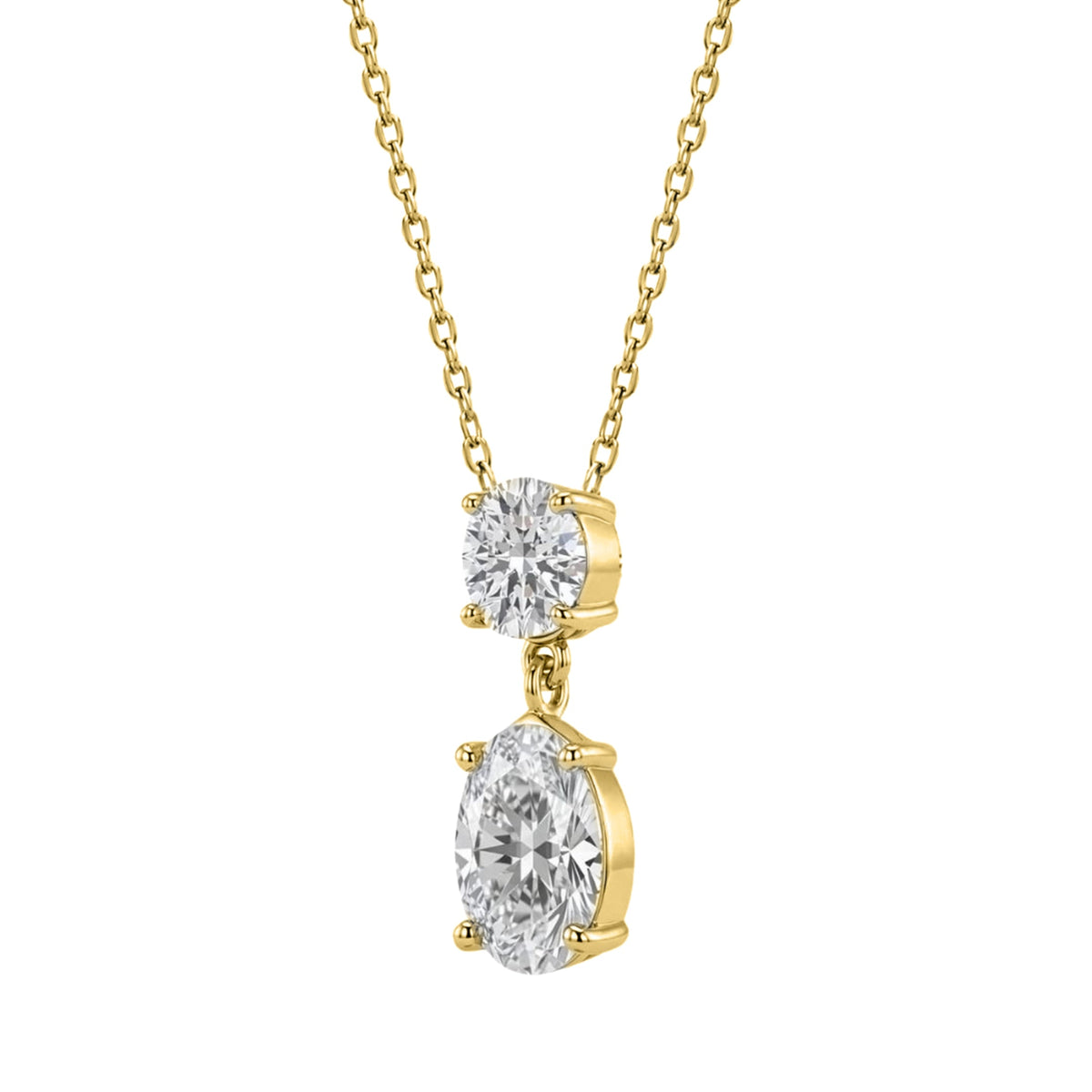 Lab-Grown Diamond Round-Oval 2 Stone Pendant in 14K White Gold or 14K Yellow Gold