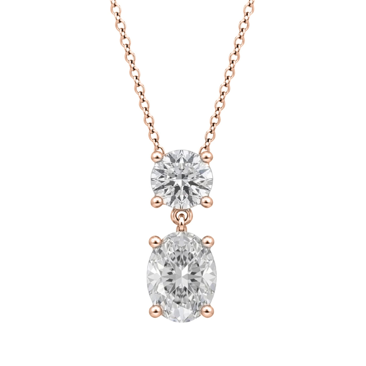 Lab-Grown Diamond Round-Oval 2 Stone Pendant in 14K White Gold or 14K Yellow Gold