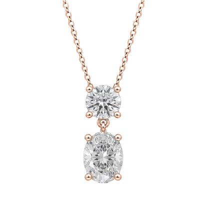 Lab-Grown Diamond Round-Oval 2 Stone Pendant in 14K White Gold or 14K Yellow Gold