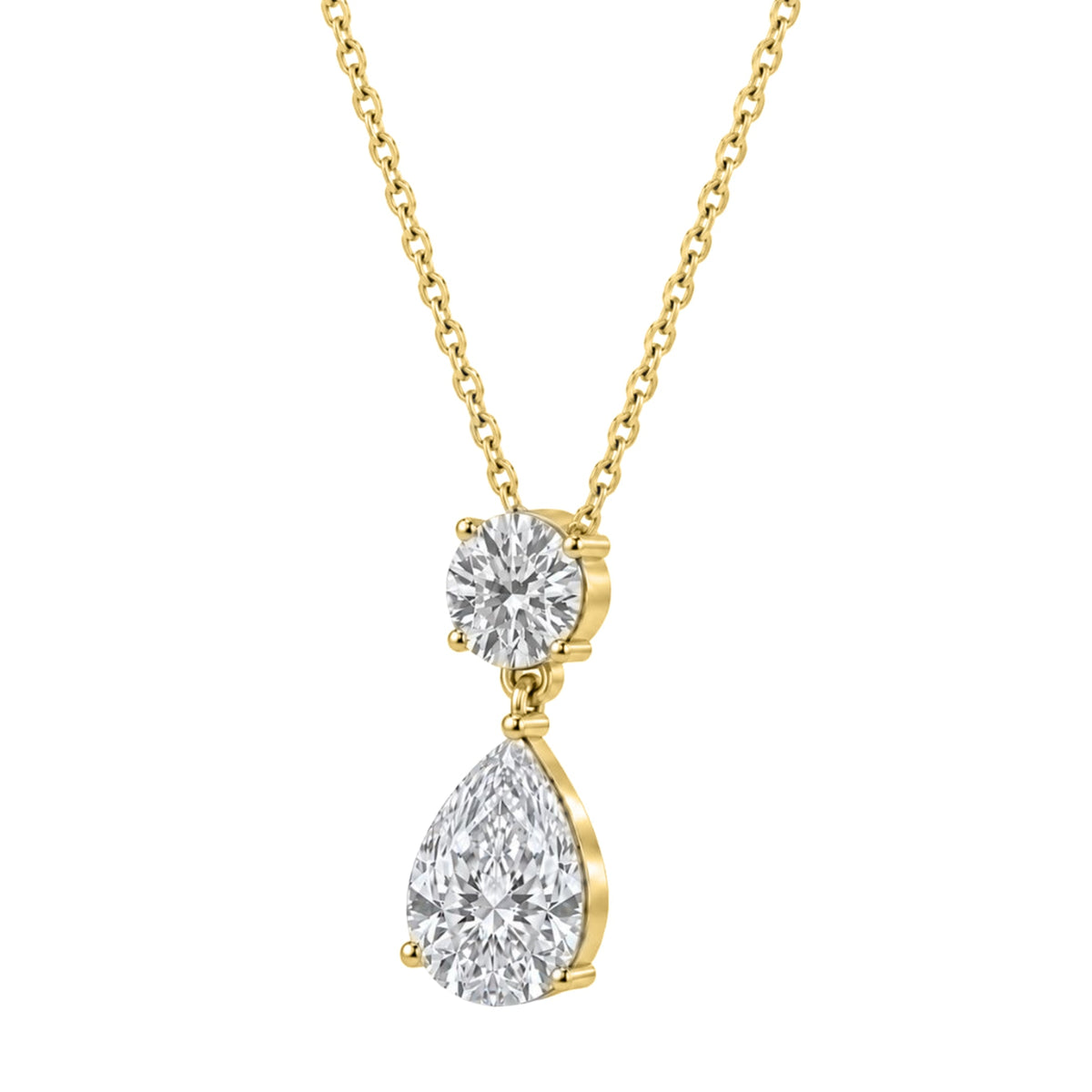 Lab-Grown Diamond Two-Stone Drop Pendant Necklace in 14K White Gold or 14K Yellow Gold