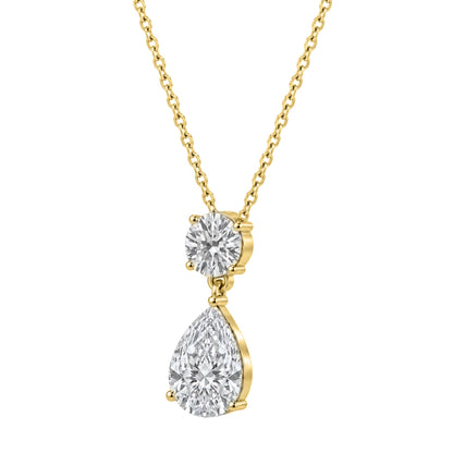 Lab-Grown Diamond Round-Pear 2 Stone Pendant in 14K White Gold or 14K Yellow Gold