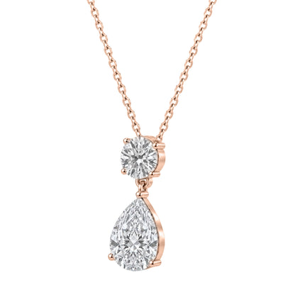 Lab-Grown Diamond Round-Pear 2 Stone Pendant in 14K White Gold or 14K Yellow Gold