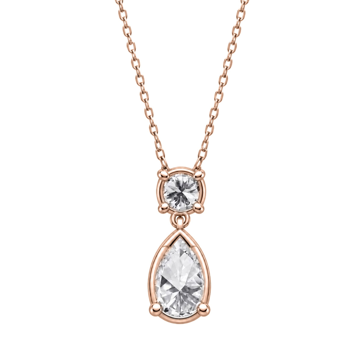 Lab-Grown Diamond Round-Pear 2 Stone Pendant in 14K White Gold or 14K Yellow Gold