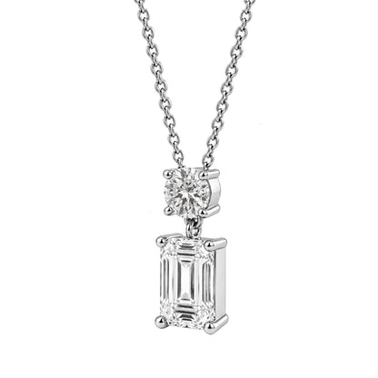 Lab-Grown Diamond Round & Emerald-Cut 2 Stone Pendant in 14K White Gold or 14K Yellow Gold