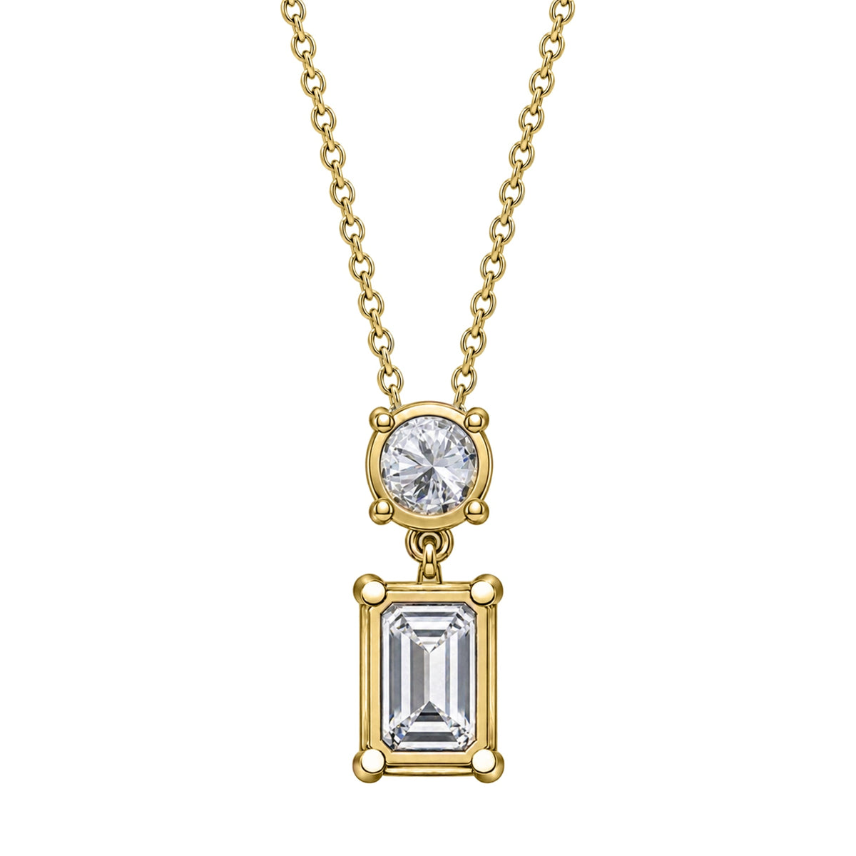 Lab-Grown Diamond Round & Emerald-Cut 2 Stone Pendant in 14K White Gold or 14K Yellow Gold