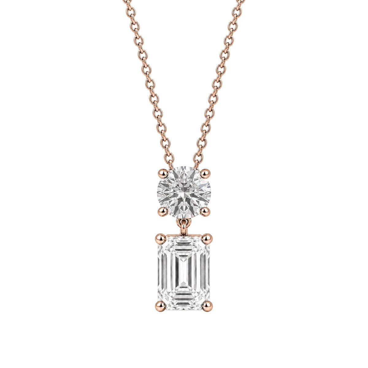 Lab-Grown Diamond Round & Emerald-Cut 2 Stone Pendant in 14K White Gold or 14K Yellow Gold