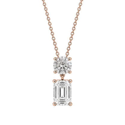 Lab-Grown Diamond Round & Emerald-Cut 2 Stone Pendant in 14K White Gold or 14K Yellow Gold