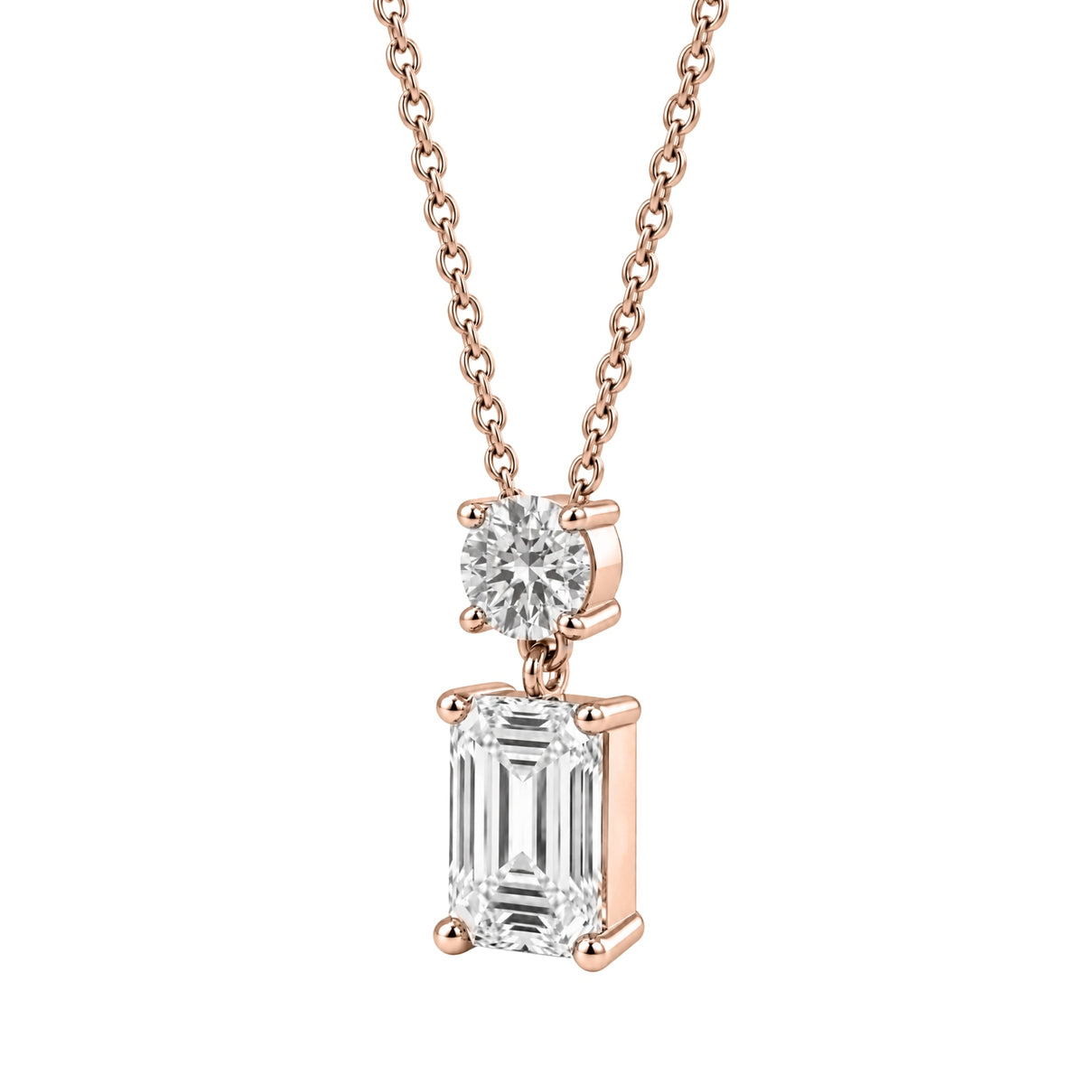 Lab-Grown Diamond Round & Emerald-Cut 2 Stone Pendant in 14K White Gold or 14K Yellow Gold