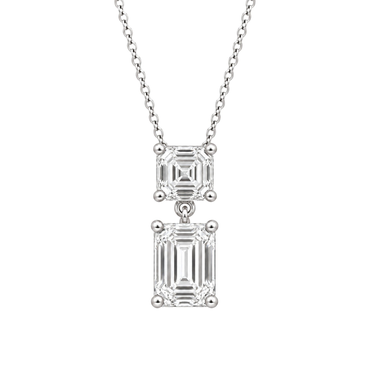 Lab-Grown Diamond Round-Asscher 2 Stone Pendant in 14K White Gold or 14K Yellow Gold