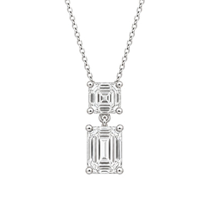 Lab-Grown Diamond Round-Asscher 2 Stone Pendant in 14K White Gold or 14K Yellow Gold