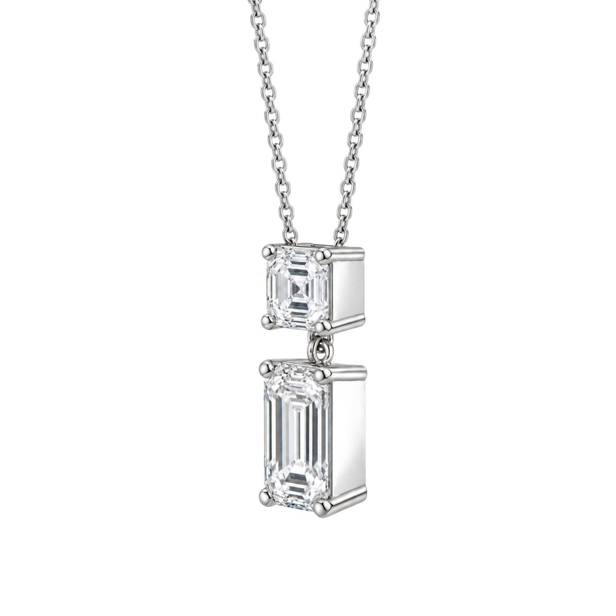 Lab-Grown Diamond Round-Asscher 2 Stone Pendant in 14K White Gold or 14K Yellow Gold