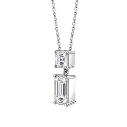 Lab-Grown Diamond Round-Asscher 2 Stone Pendant in 14K White Gold or 14K Yellow Gold
