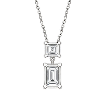 Lab-Grown Diamond Round-Asscher 2 Stone Pendant in 14K White Gold or 14K Yellow Gold