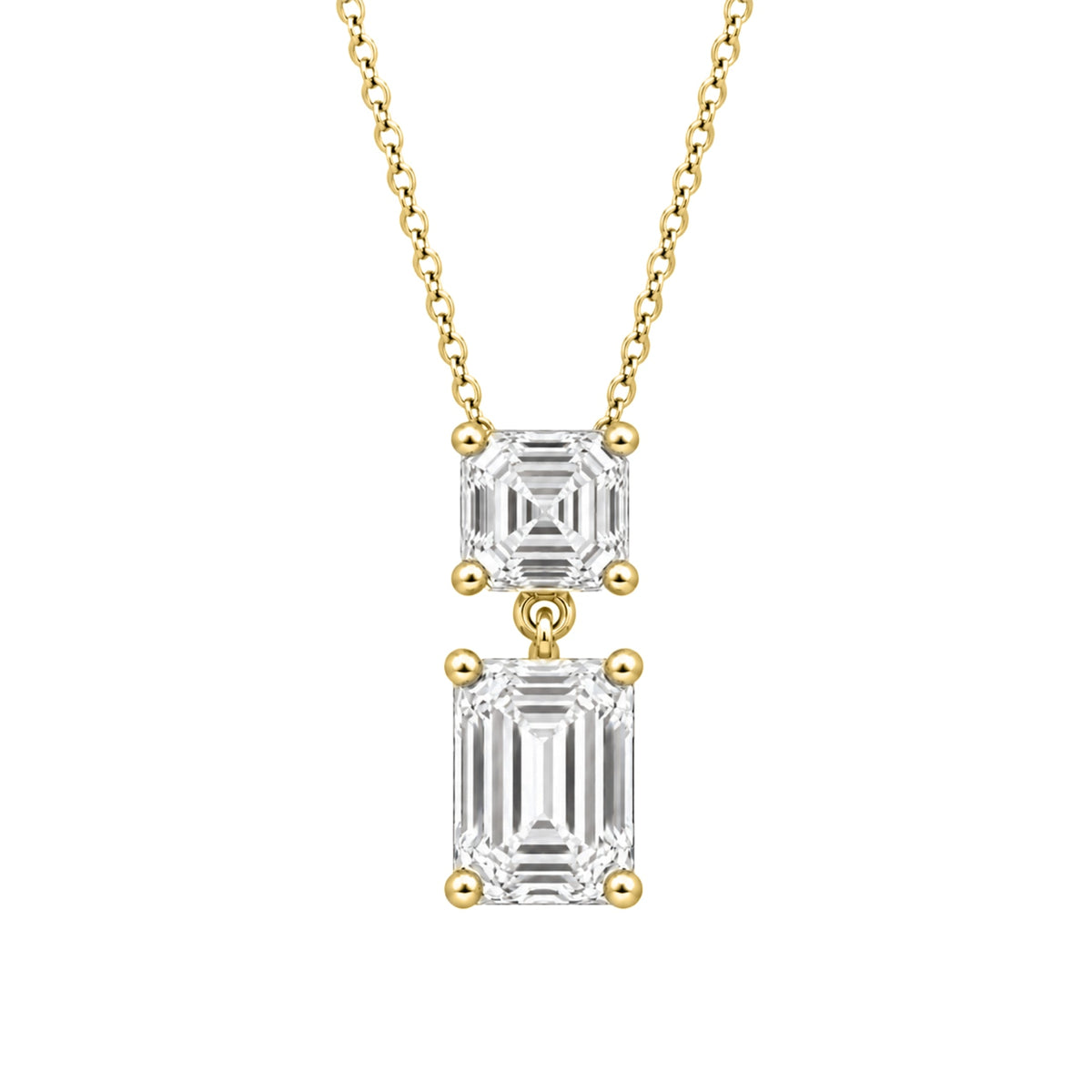 Lab-Grown Diamond Round-Asscher 2 Stone Pendant in 14K White Gold or 14K Yellow Gold