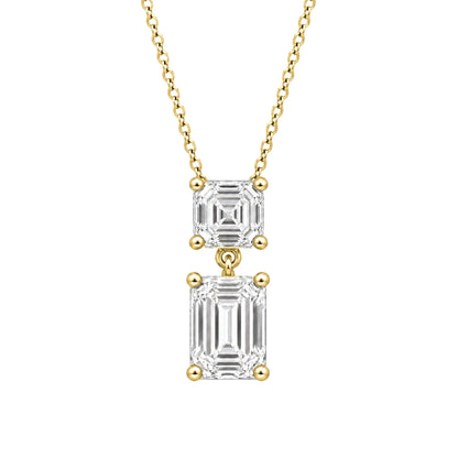 Lab-Grown Diamond Round-Asscher 2 Stone Pendant in 14K White Gold or 14K Yellow Gold