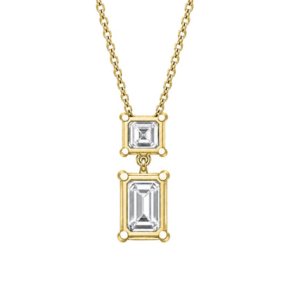 Lab-Grown Diamond Round-Asscher 2 Stone Pendant in 14K White Gold or 14K Yellow Gold