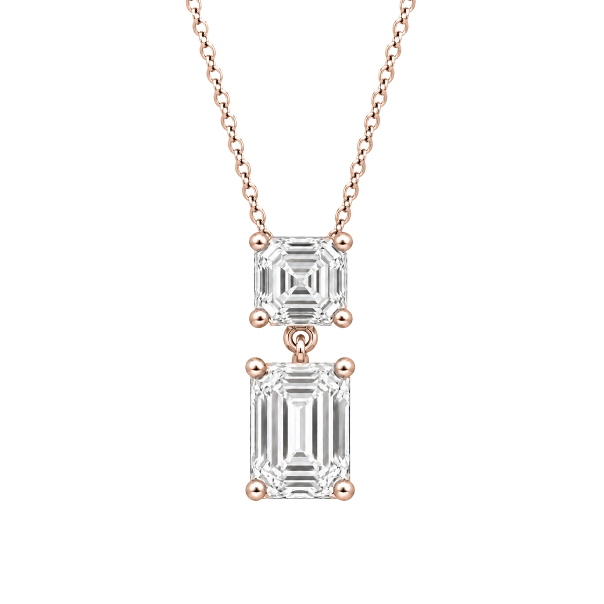 Lab-Grown Diamond Round-Asscher 2 Stone Pendant in 14K White Gold or 14K Yellow Gold