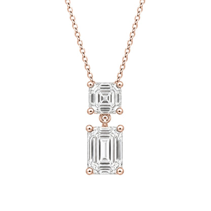 Lab-Grown Diamond Round-Asscher 2 Stone Pendant in 14K White Gold or 14K Yellow Gold