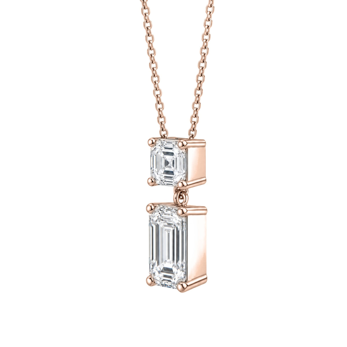 Lab-Grown Diamond Round-Asscher 2 Stone Pendant in 14K White Gold or 14K Yellow Gold