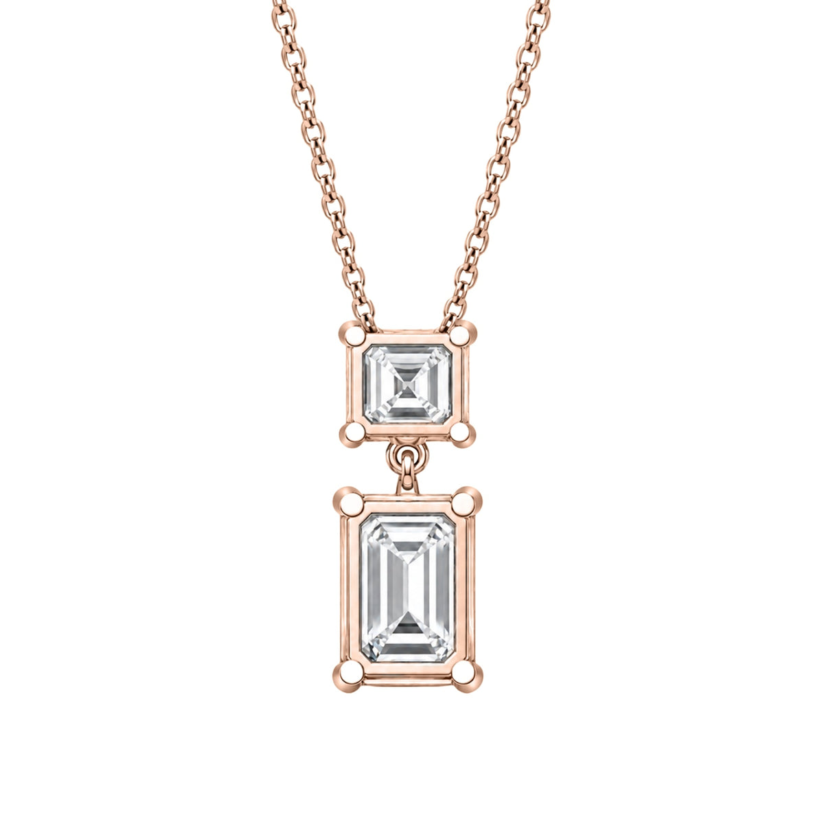 Lab-Grown Diamond Round-Asscher 2 Stone Pendant in 14K White Gold or 14K Yellow Gold