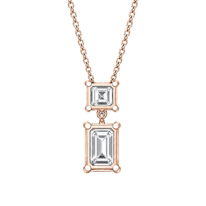 Lab-Grown Diamond Round-Asscher 2 Stone Pendant in 14K White Gold or 14K Yellow Gold