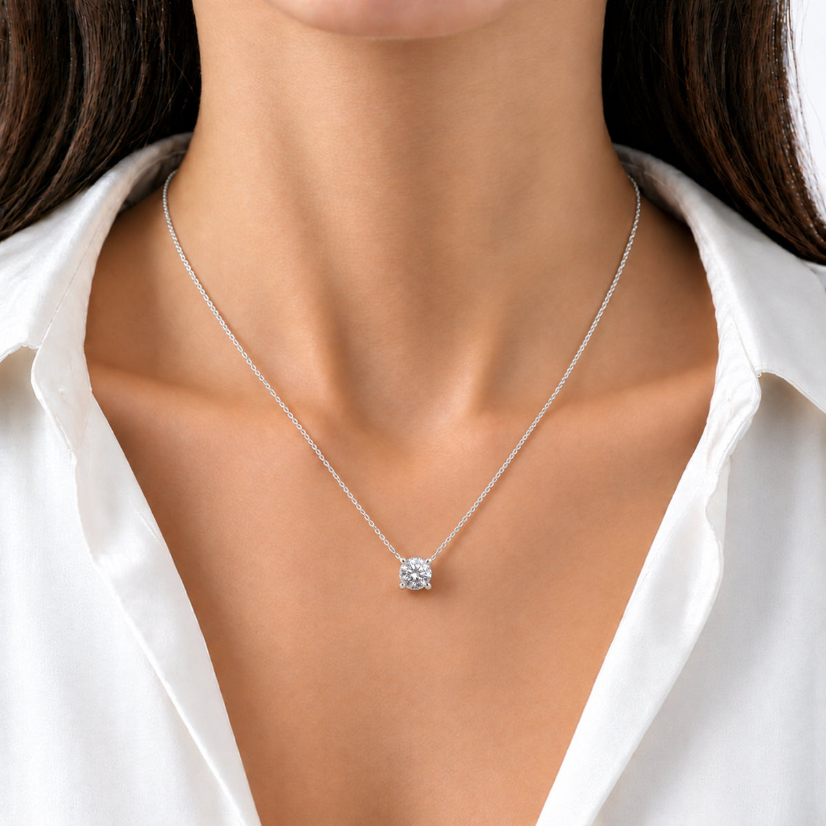 Lab-Grown Diamond Solitaire Pendant Necklace in 14K White Gold or 14K Yellow Gold