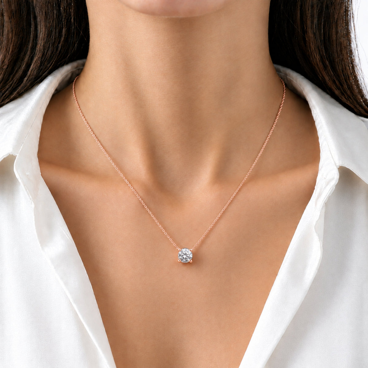 Lab-Grown Diamond Solitaire Pendant Necklace in 14K White Gold or 14K Yellow Gold
