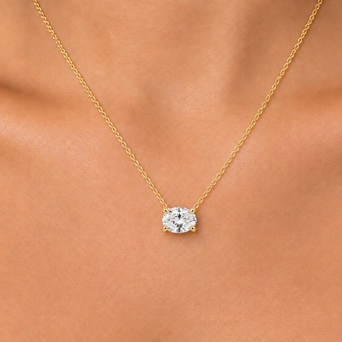Lab-Grown Diamond Oval Solitaire Pendant Necklace in 14K White Gold or 14K Yellow Gold