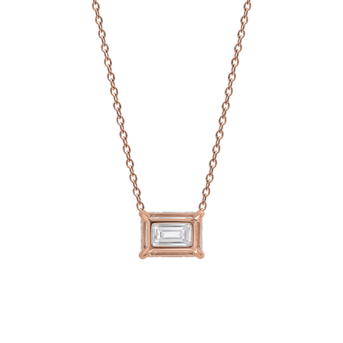 Lab-Grown Diamond Emerald-Cut Solitaire Pendant Necklace in 14K White Gold or 14K Yellow Gold