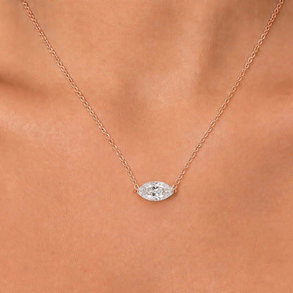Lab-Grown Diamond Marquise Solitaire Pendant Necklace in 14K White Gold or 14K Yellow Gold