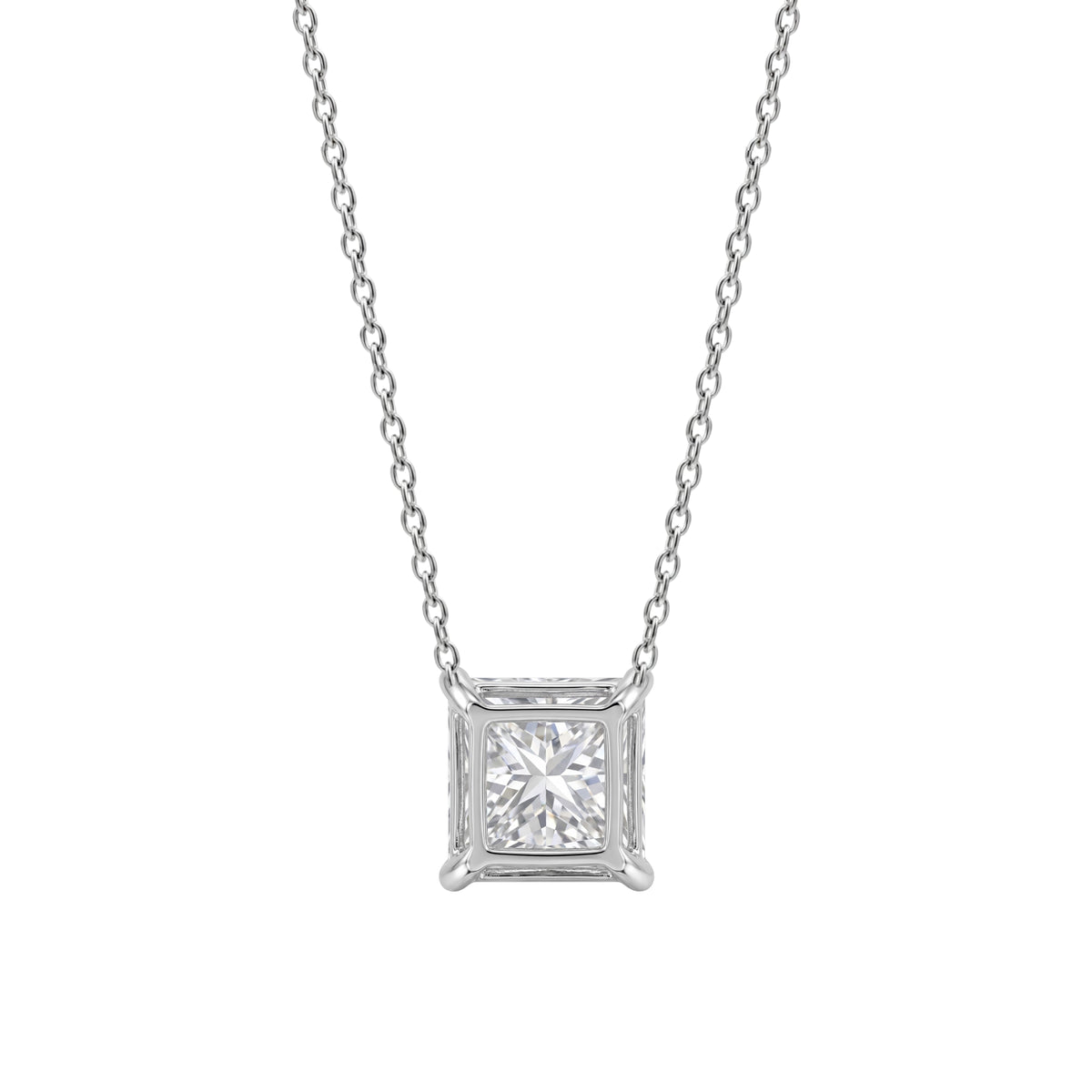 Lab-Grown Diamond Princess Solitaire Pendant Necklace in 14K White Gold or 14K Yellow Gold