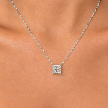 Lab-Grown Diamond Princess Solitaire Pendant Necklace in 14K White Gold or 14K Yellow Gold
