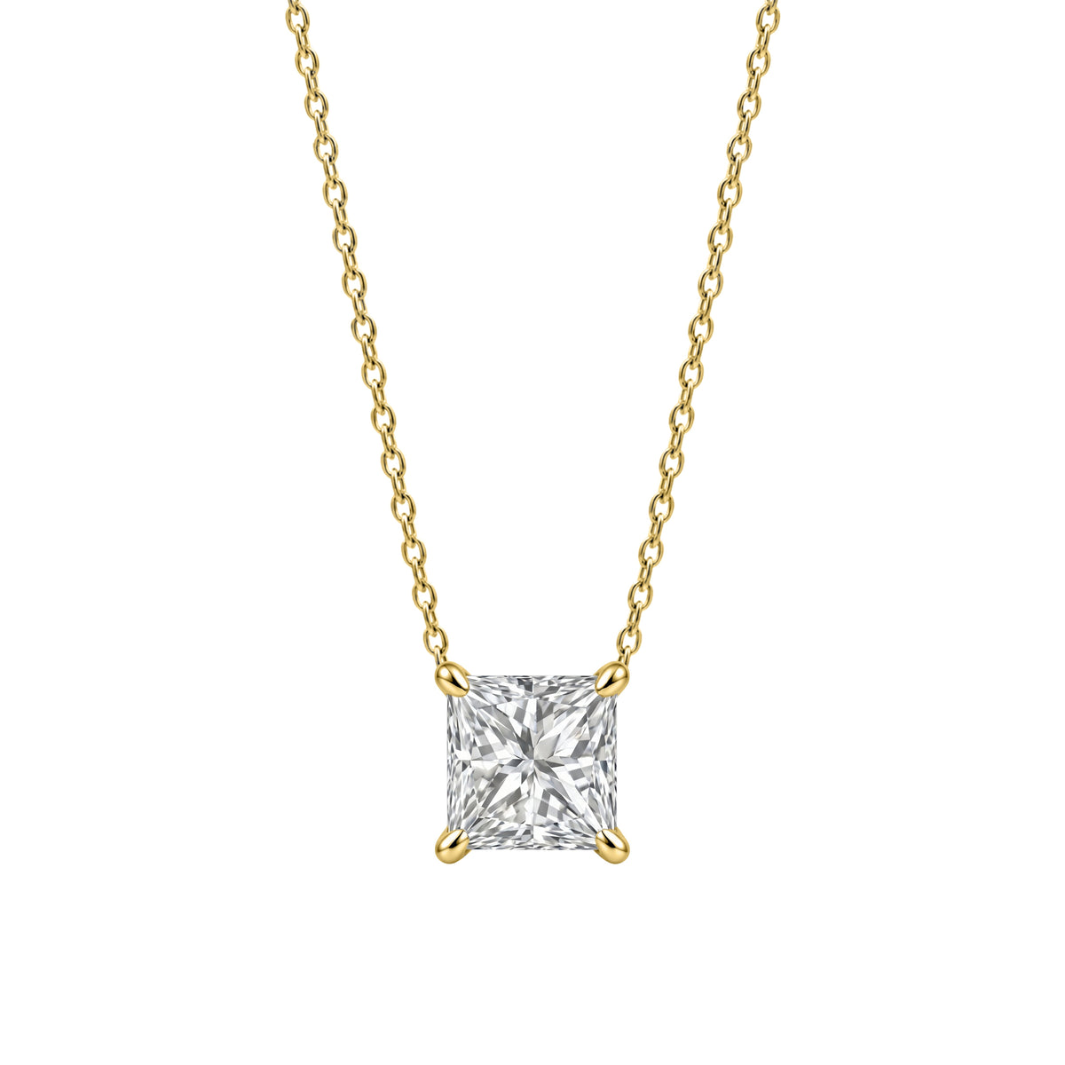Lab-Grown Diamond Princess Solitaire Pendant Necklace in 14K White Gold or 14K Yellow Gold
