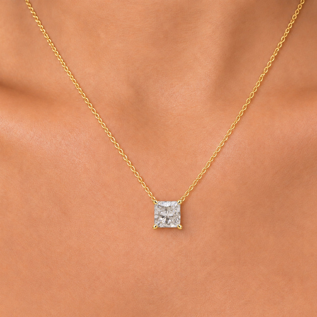Lab-Grown Diamond Princess Solitaire Pendant Necklace in 14K White Gold or 14K Yellow Gold