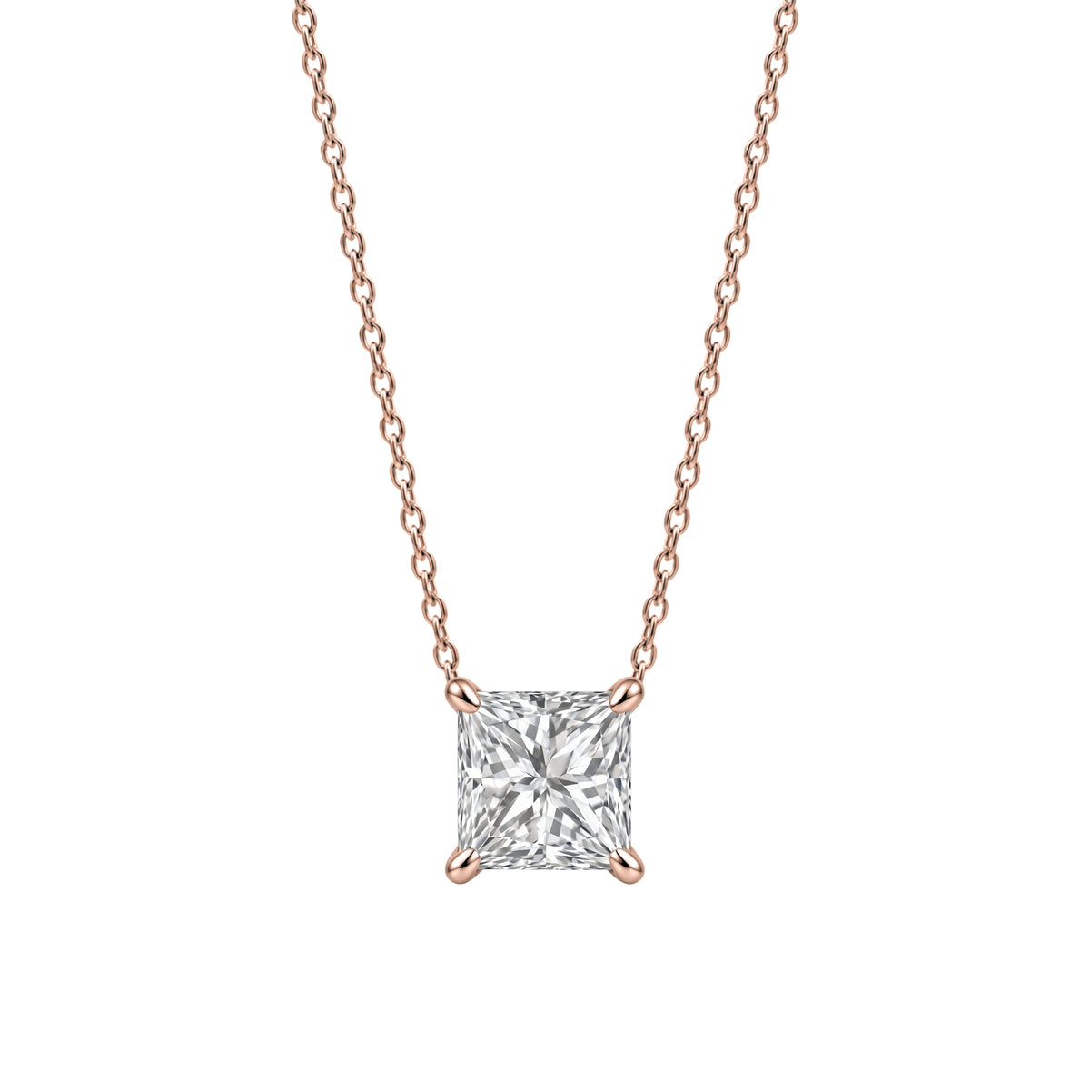 Lab-Grown Diamond Princess Solitaire Pendant Necklace in 14K White Gold or 14K Yellow Gold