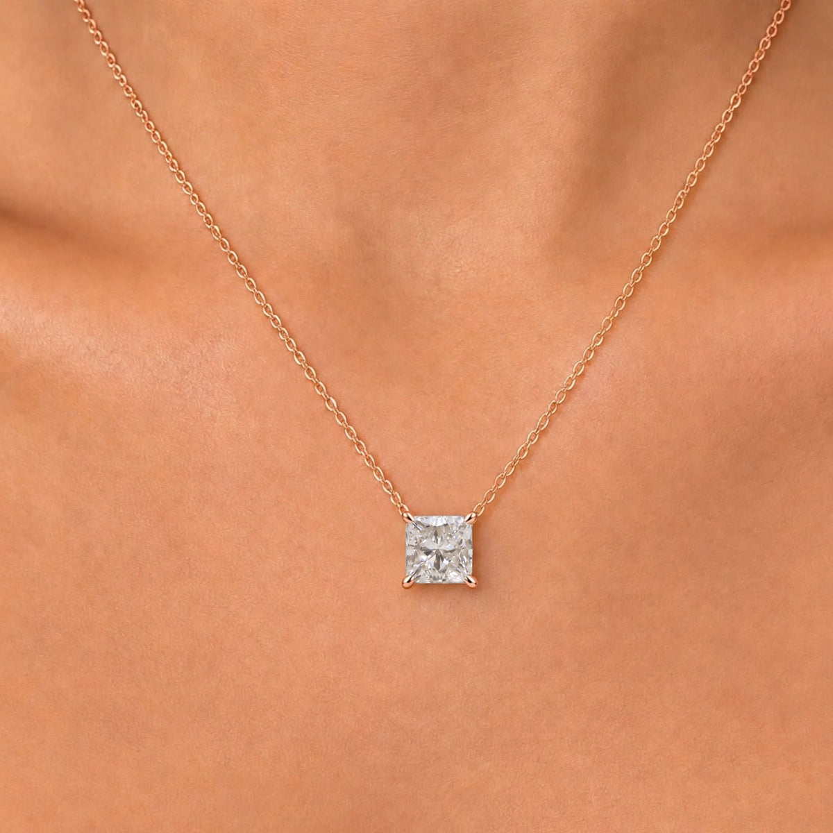 Lab-Grown Diamond Princess Solitaire Pendant Necklace in 14K White Gold or 14K Yellow Gold