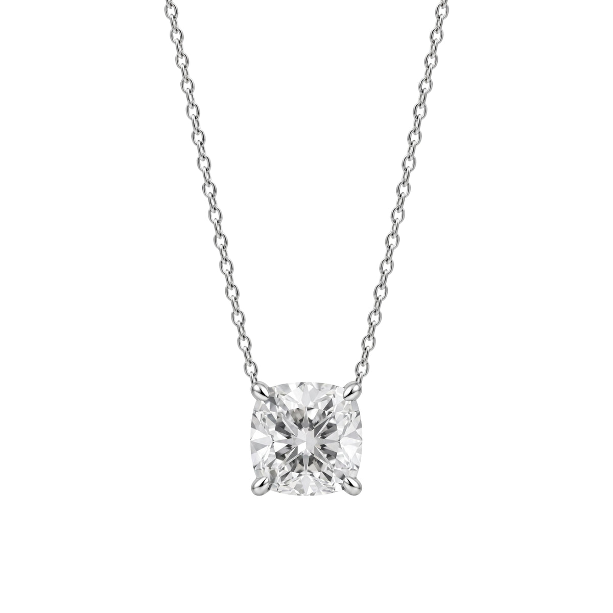 Lab-Grown Diamond Cushion Solitaire Pendant Necklace in 14K White Gold or 14K Yellow Gold