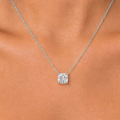 Lab-Grown Diamond Cushion Solitaire Pendant Necklace in 14K White Gold or 14K Yellow Gold