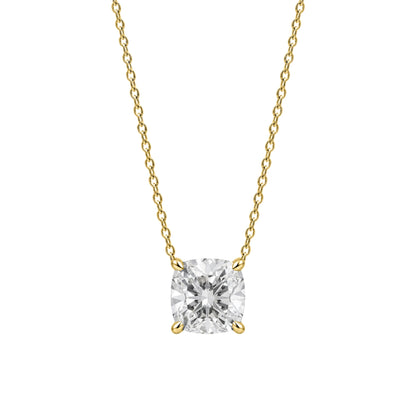 Lab-Grown Diamond Cushion Solitaire Pendant Necklace in 14K White Gold or 14K Yellow Gold
