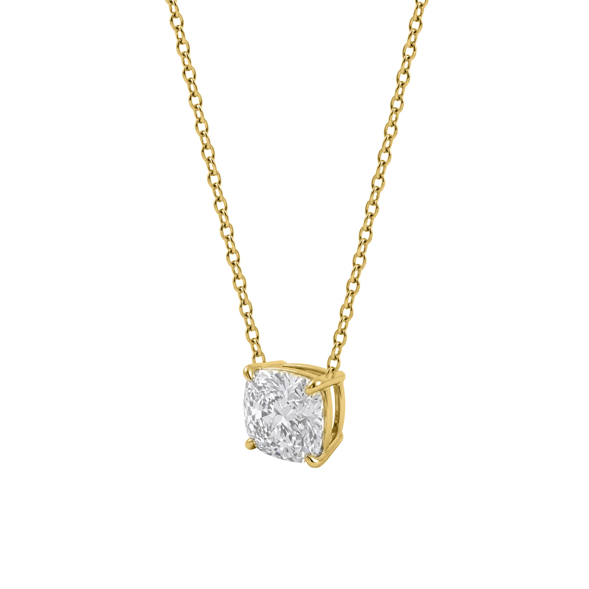 Lab-Grown Diamond Cushion Solitaire Pendant Necklace in 14K White Gold or 14K Yellow Gold