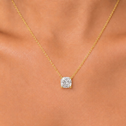 Lab-Grown Diamond Cushion Solitaire Pendant Necklace in 14K White Gold or 14K Yellow Gold