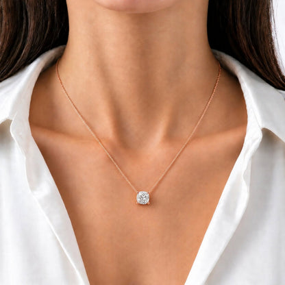 Lab-Grown Diamond Cushion Solitaire Pendant Necklace in 14K White Gold or 14K Yellow Gold