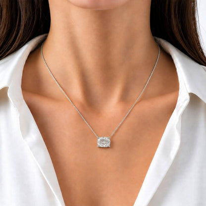 Lab-Grown Diamond Long Cushion Solitaire Pendant Necklace in 14K White Gold or 14K Yellow Gold