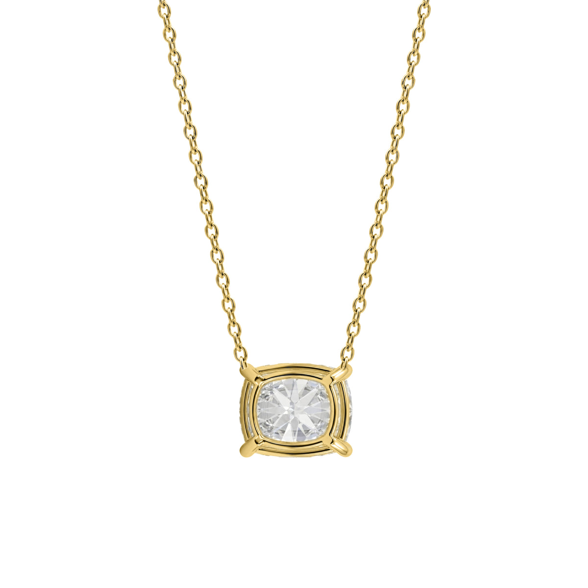 Lab-Grown Diamond Long Cushion Solitaire Pendant Necklace in 14K White Gold or 14K Yellow Gold