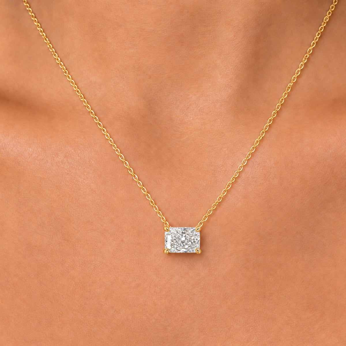 Lab-Grown Diamond Radiant Solitaire Pendant Necklace in 14K White Gold or 14K Yellow Gold