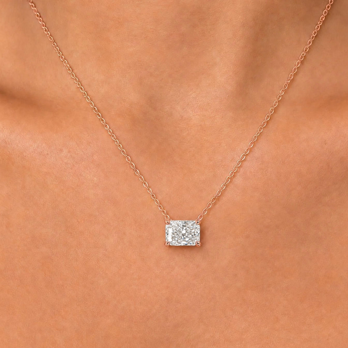 Lab-Grown Diamond Radiant Solitaire Pendant Necklace in 14K White Gold or 14K Yellow Gold